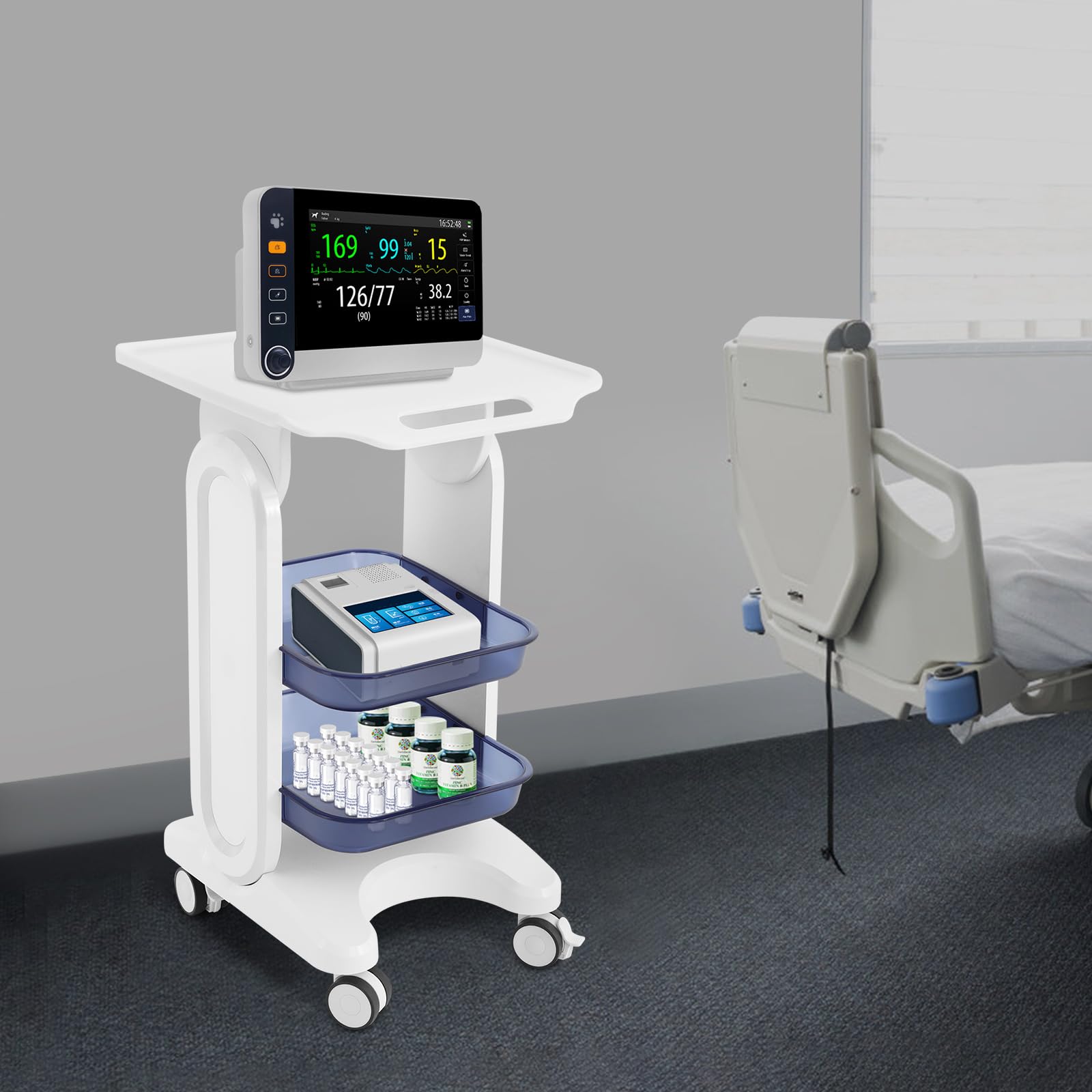 Carrito de laboratorio de 3 pisos, carrito de belleza, de material de PC, con 4 ruedas, carrito multifuncional para laboratorio, clínica, hospital, salón