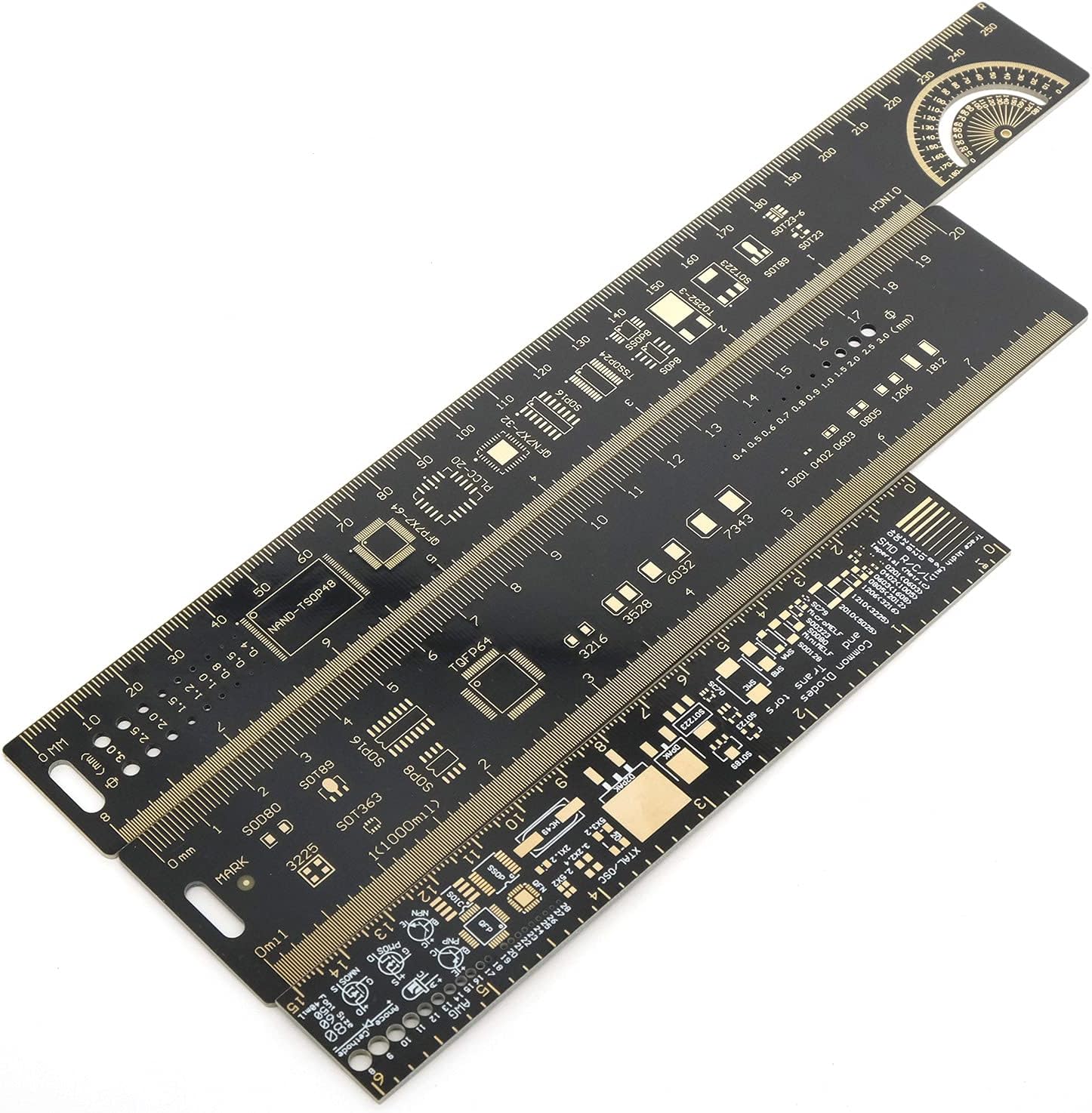 Mayata 3PCS/4PCS 15cm 20cm 25cm 30cm Multifunctional PCB Ruler Measuring Tool Resistor Capacitor Chip IC SMD Diode Transistor Package 180 Degrees (3pcs/lot)