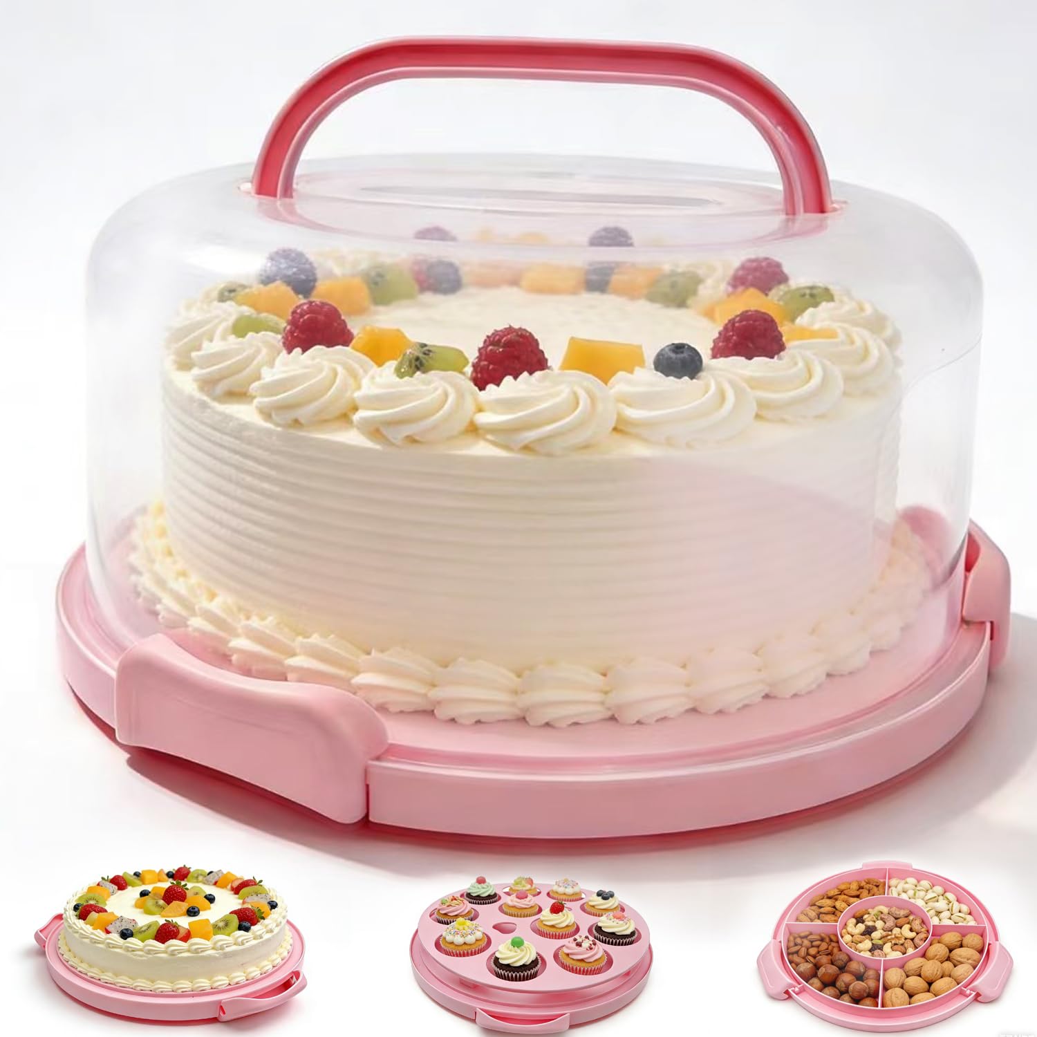 Photo 1 of 10 inch Cake Carrier with Lid & Handle, Two Sided Base, Mulifunction Holder