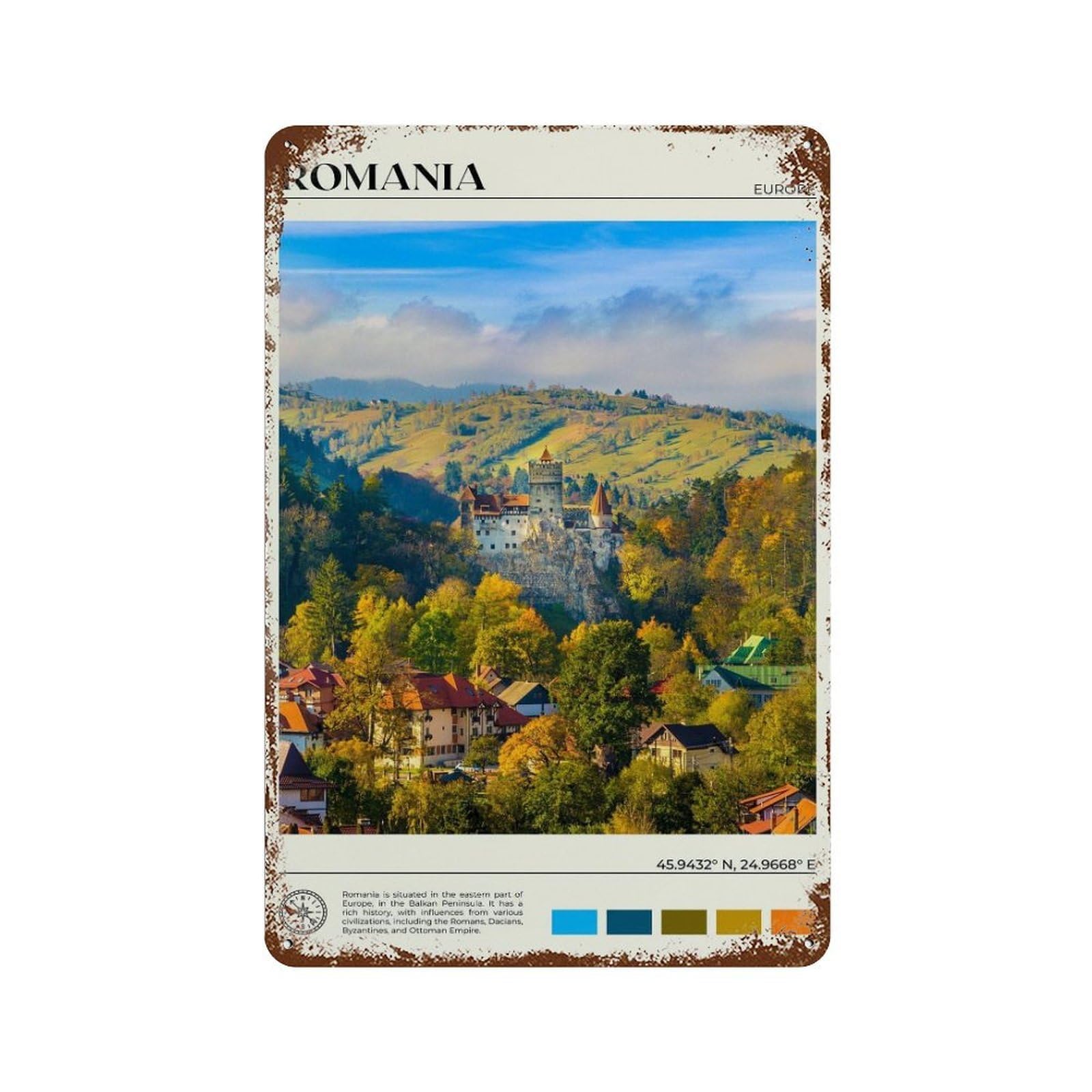 xiaoxiaoshen Real Photo Romania Decor Europe Wall Decor Art Metal Tin Poster Modern Home Decor Art Home Bar Shop Decorations Vintage Sign 30x20cm