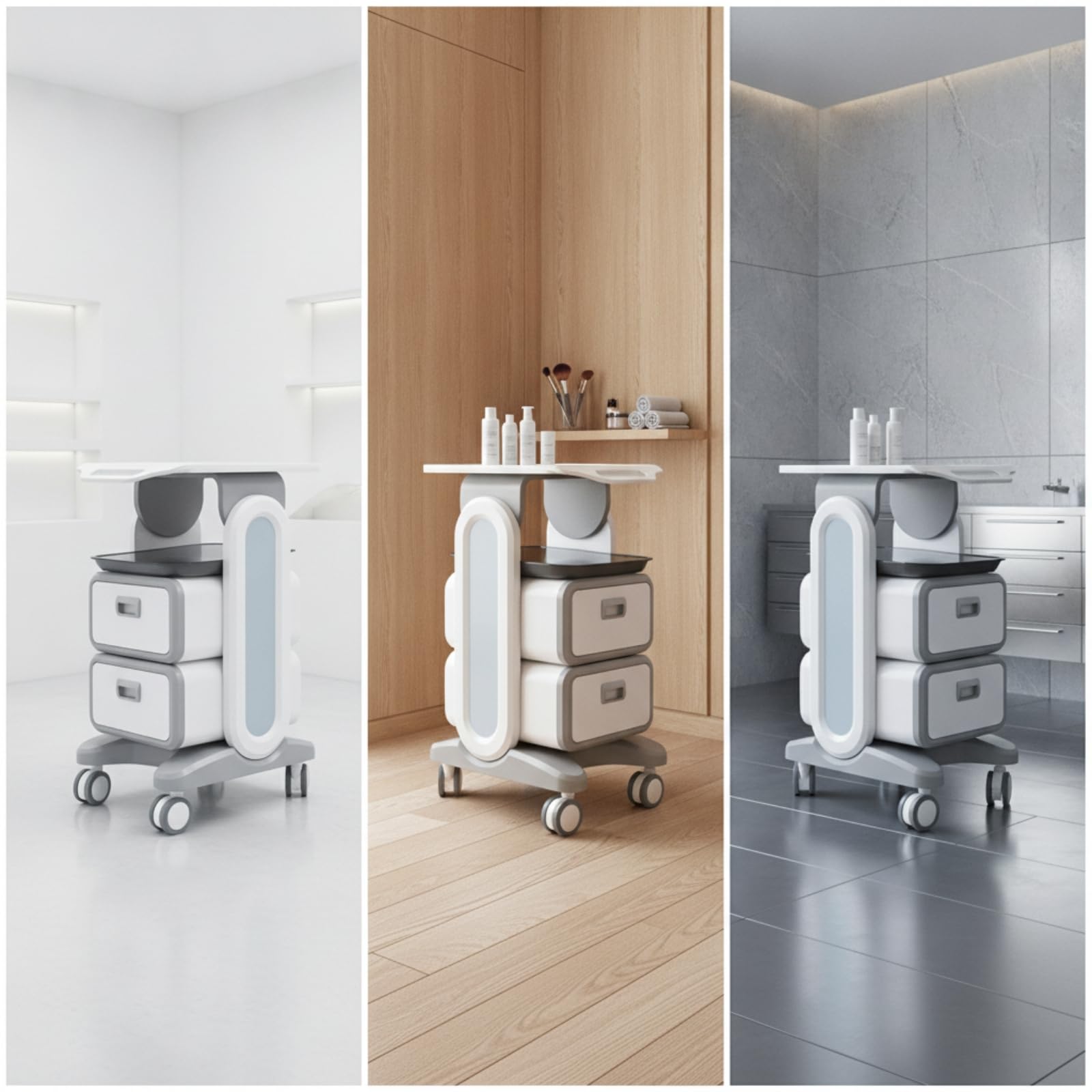 Amagogo Carro de Peluquería Profesional Mueble de Salón con Bandeja Compartimento Abierto y Dos Cajones Extraíbles en Plástico con Ruedas Adecuado para SPA Barbería Centro de Estética