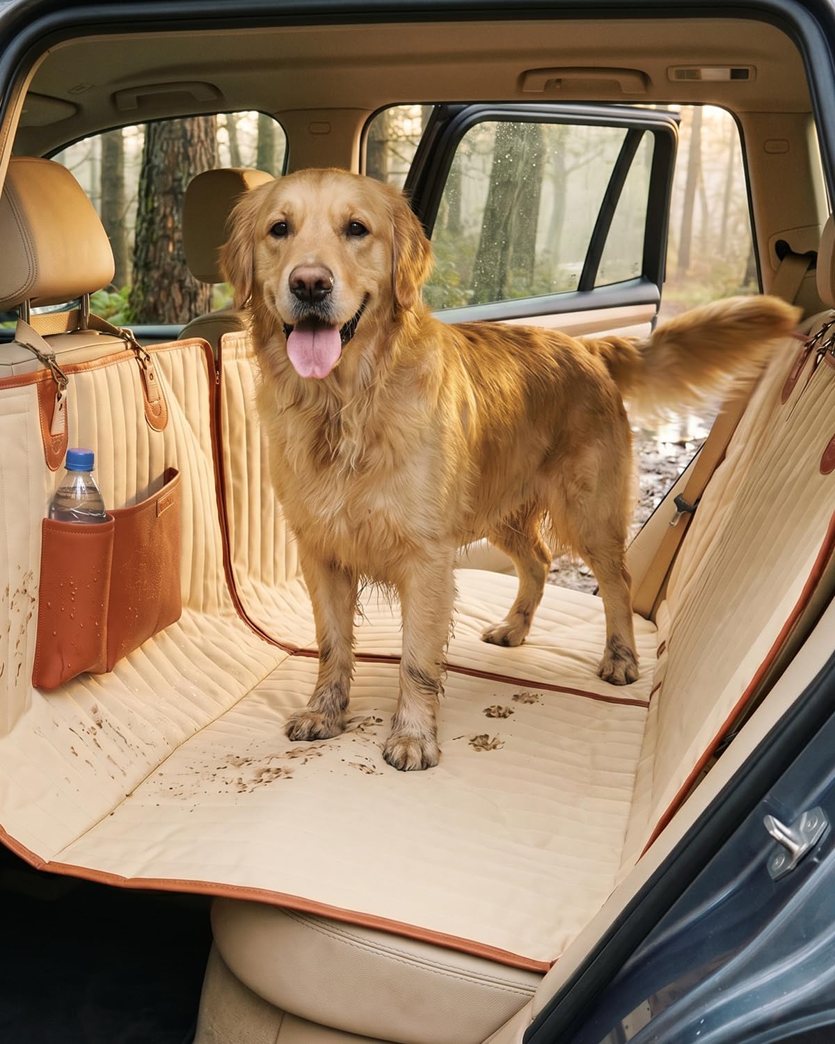 Owleys Back Seat Extender for Dogs Premium Dog Hammock for Car | Back Seat Pet Cover for Dogs | Dog Covers for Cars Back Seat (Begie for Summer)