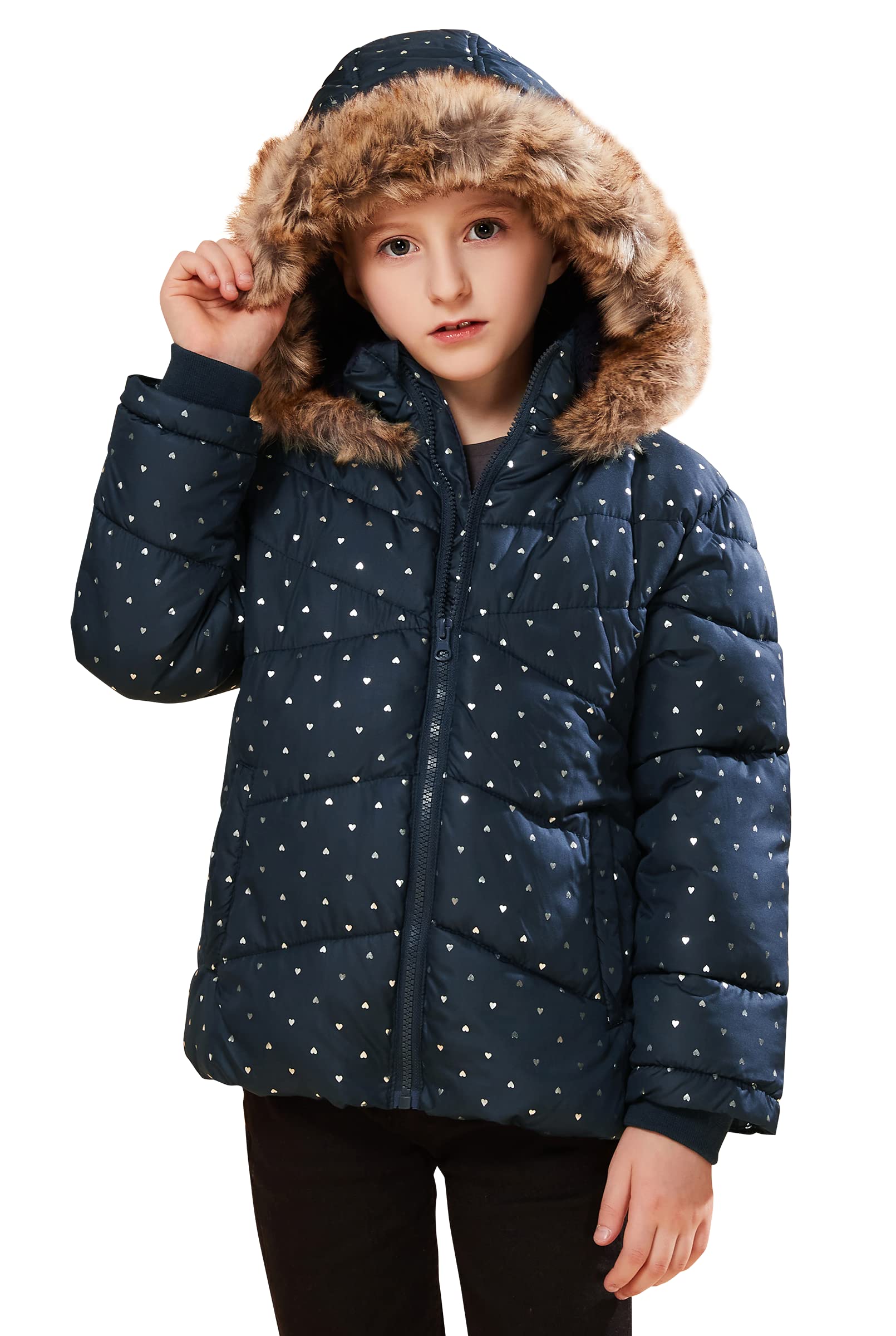 maoo garden Girls Puffer Winter Coats Sherpa Lined Fur Water-Resistant Lightweight Jacket