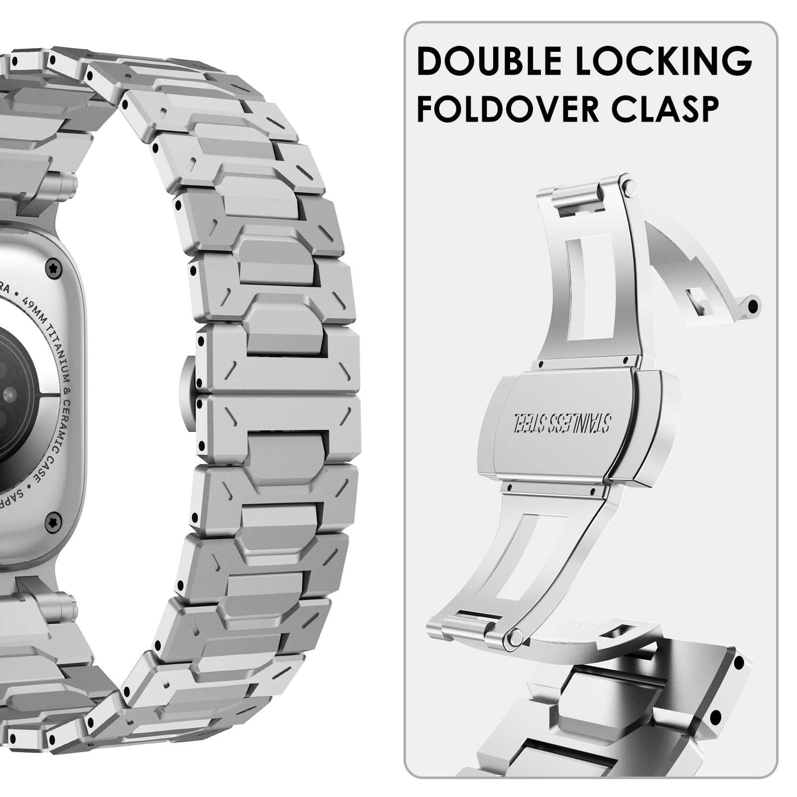 NewWays Metal Strap Compatible with Apple Watch Straps 49mm 46mm 45mm 44mm 42mm(Series 3 2 1),Stainless Steel Replacement Band for iWatch Ultra 3 2 1 Series 11 10 9 8 7 6 5 4 3 2 1 SE,Silver - Image 4