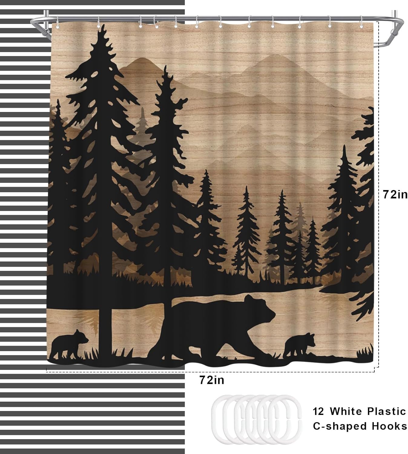 WELMECO Bear Shower Curtain Rustic Cabin Forest Shower Curtain Bear Print Bathroom Decor 72x72inch Polyester Fabric