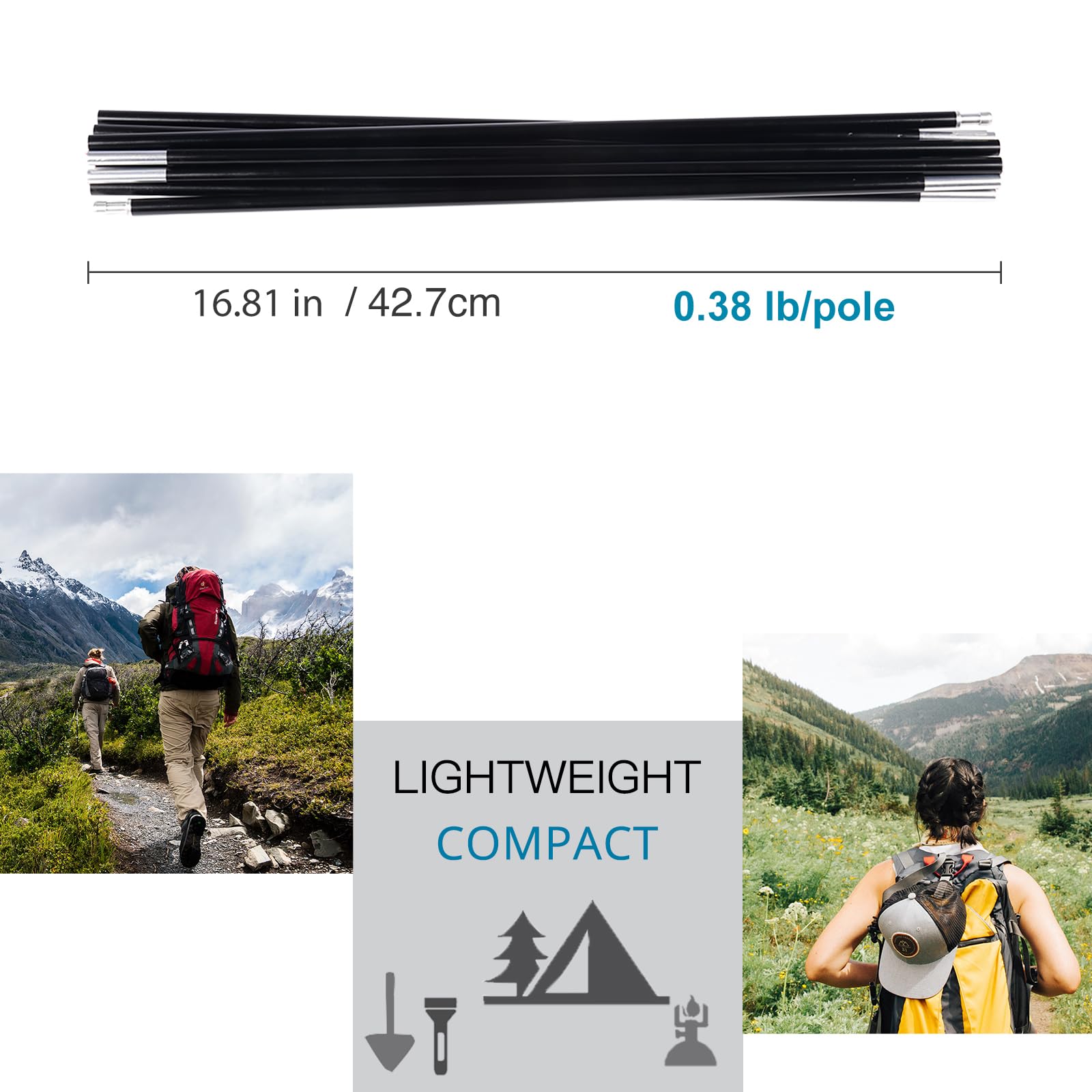 Aluminium-Zeltstangen-Ersatz, Schwarze vormontierte Zeltstange, 7001 T6 beheizte Campingzeltstange