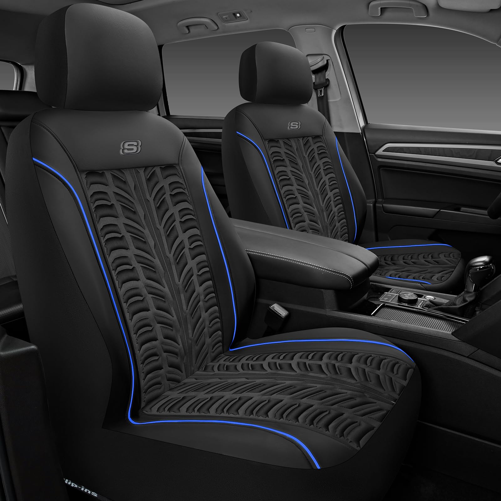 Skechers Slip-Ins Seat Covers, Memory Foam 3D Tyre Embossed Leather Car Seat Covers Front Seats Airbag Compatible, Universal Automotive Comfort for