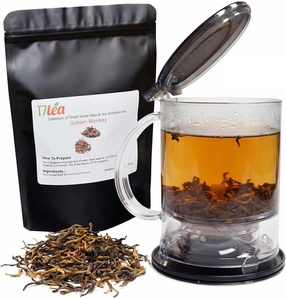 Ingenious Teapot Set with 2oz T7 TEA Golden Monkey Black Tea