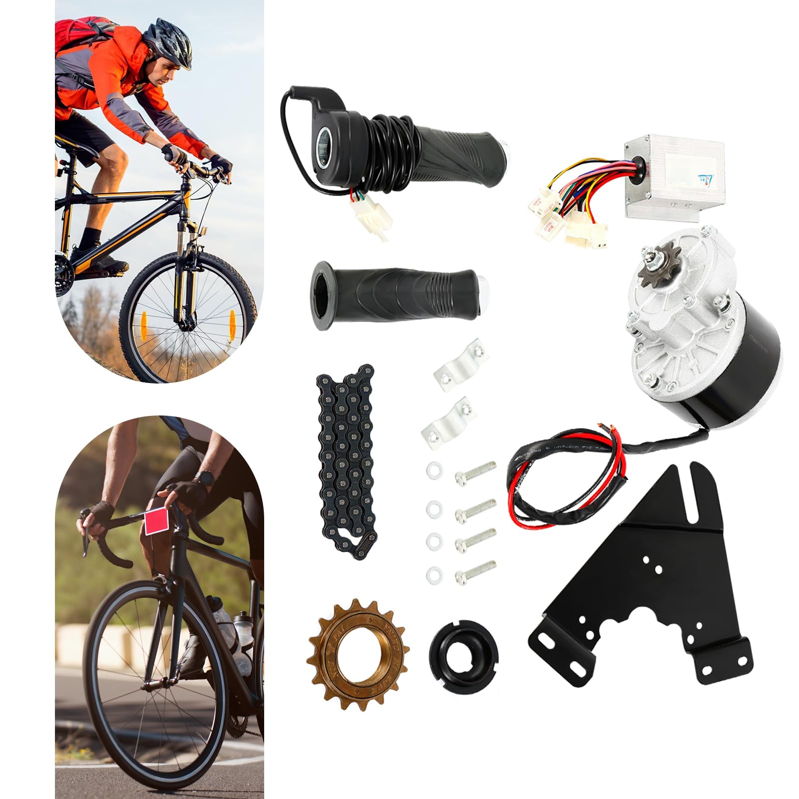 24V 36V 48V Electric Bicycle Conversion Kit E-Bike Wheel Motor Kit with Chain Freewheel Motor Controller Accelerator Handle Electric Bike Motor Controller Kit for Regular Bicycles