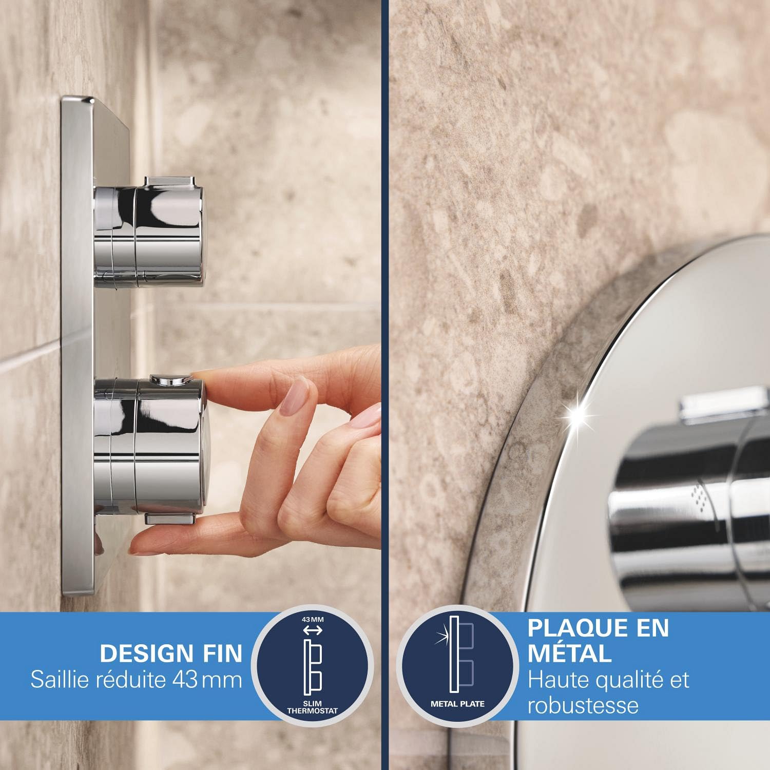 GROHE Precision Thermostatique Ensemble de Douche Encastré 2 sorties (Douche de Tête Vitalio Start 250, Pommeau de Douche Vitalio Start 110 2 jets, Support Mural et Flexible 1, 5 m), Chromé, 34883000