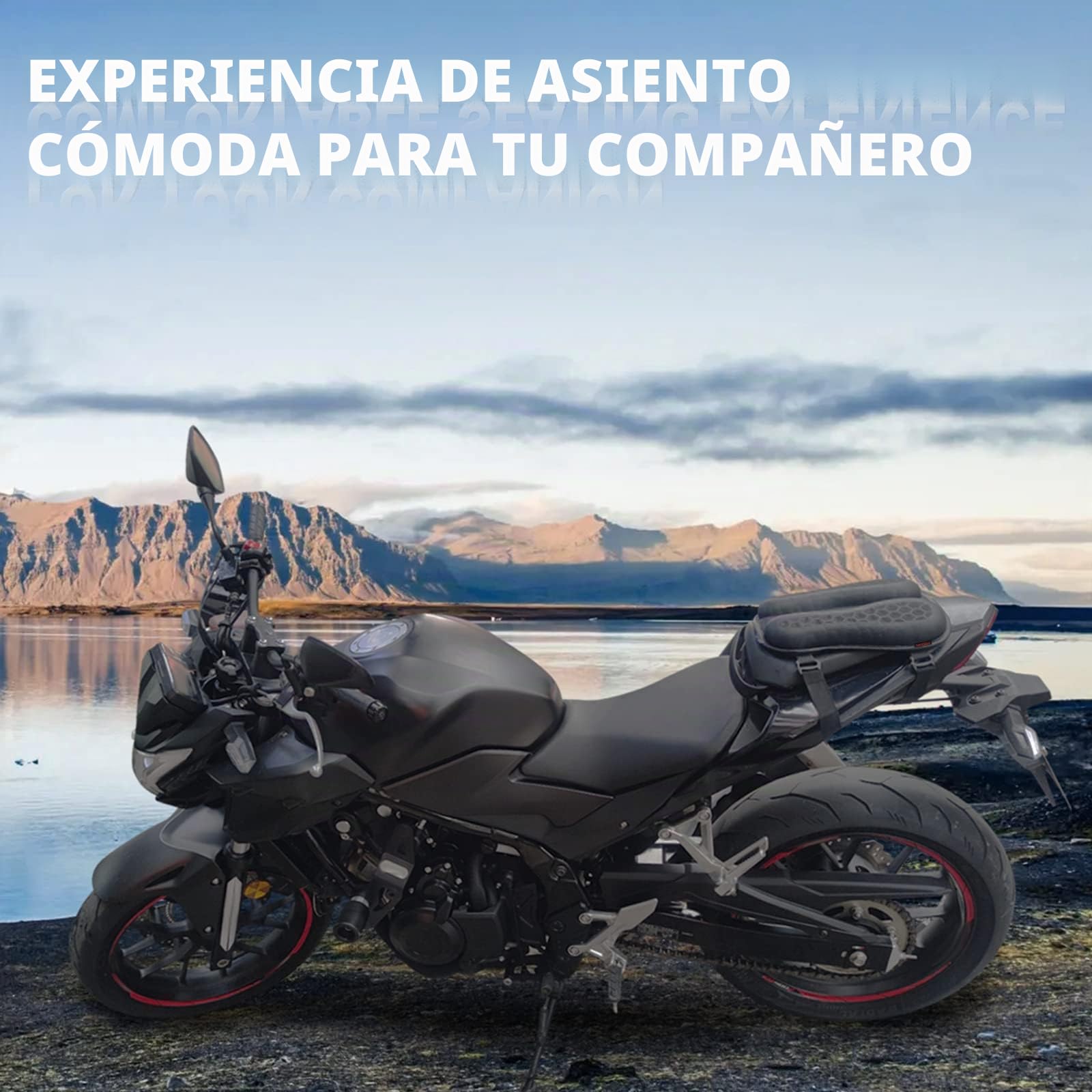 Cojín Plegable de Gel para Asiento Trasero de Pasajero de Motocicleta, Estructura de Panal 3D, absorción de Impactos y Almohadilla de Gel Transpirable para Viajes Largos, Talla S
