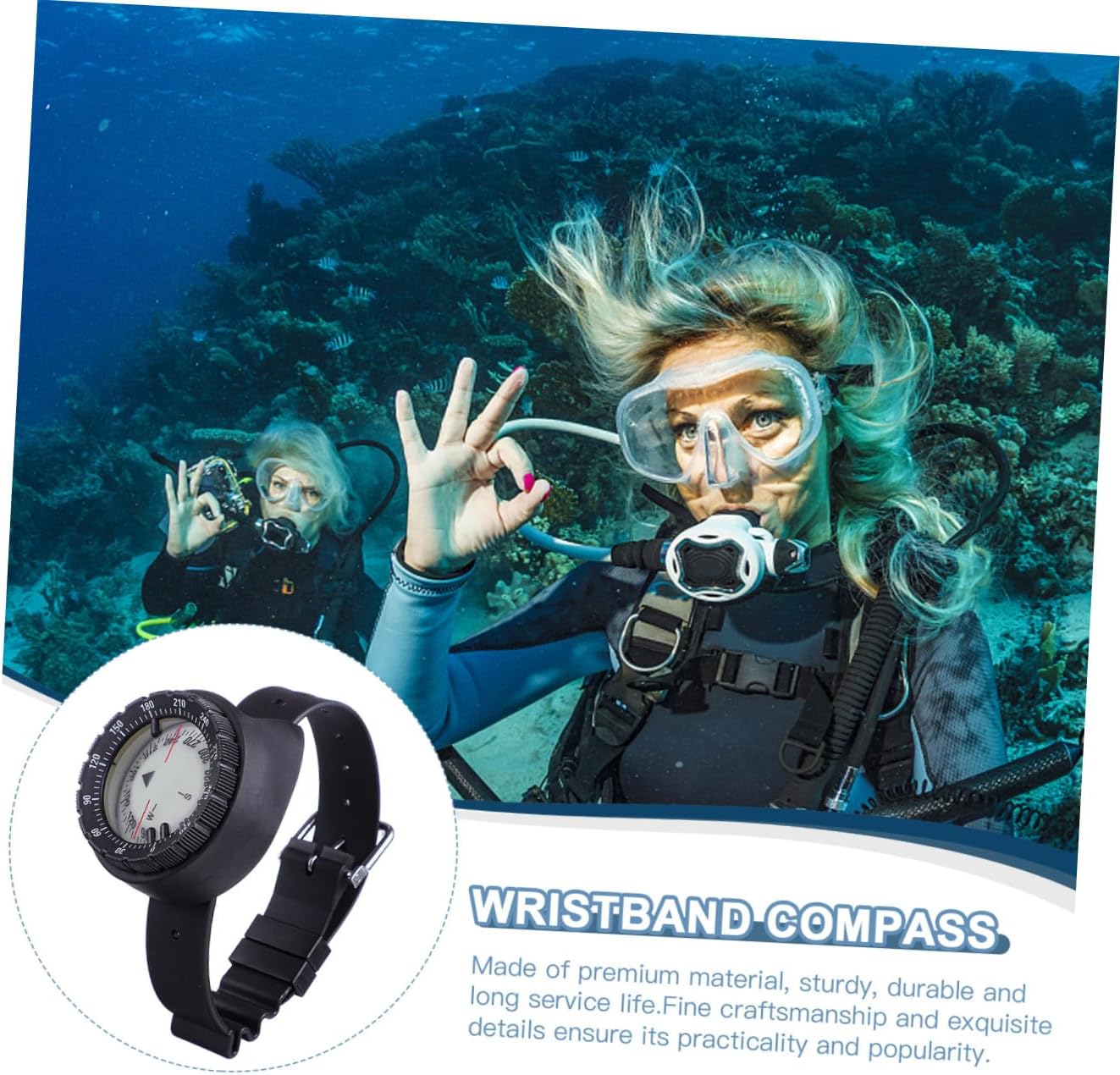 HEMOTON Underwater Luminous Watch Compass with Balance Needle, Waterproof Black Mini Wrist Compass for Camping Hiking and Diving Sports