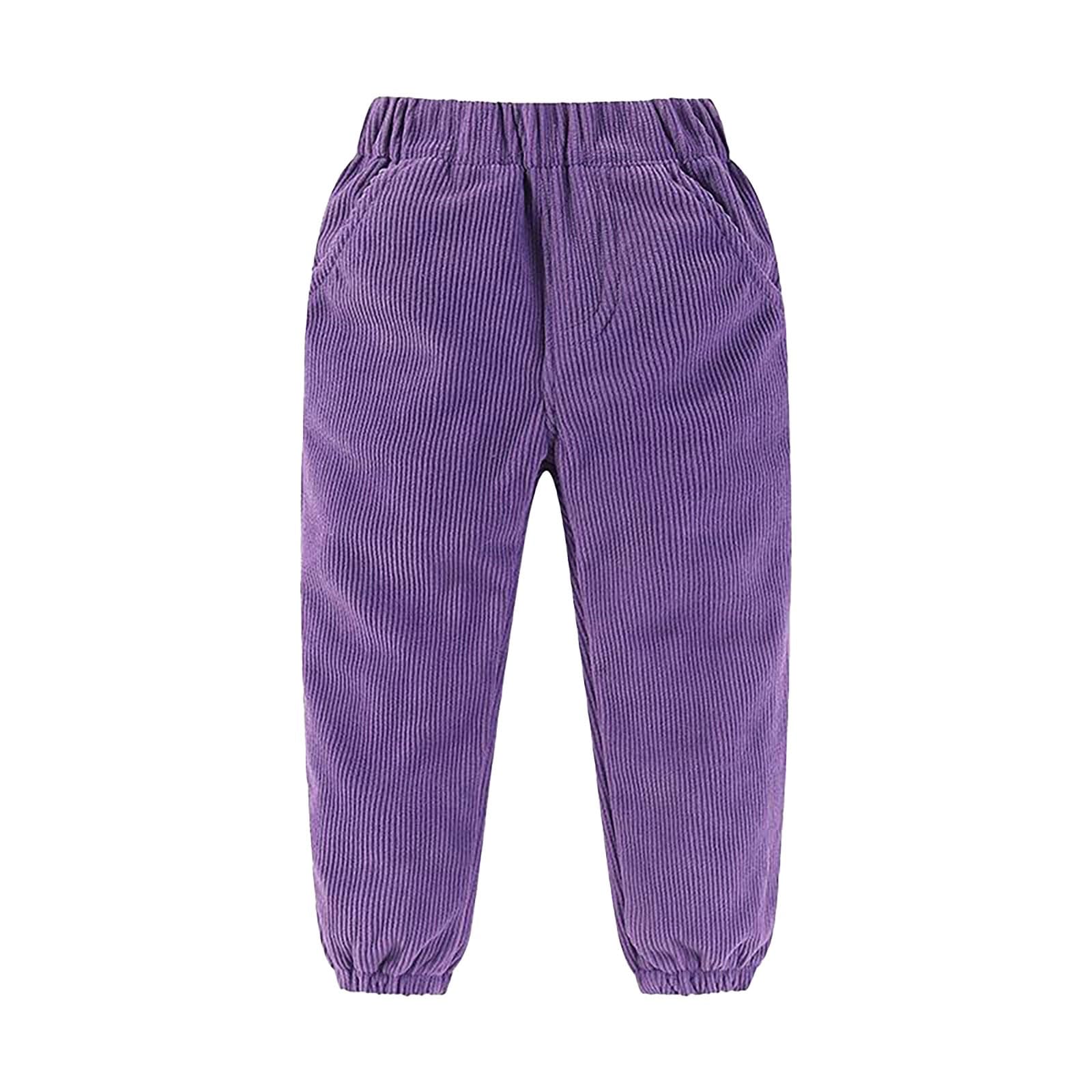 Unisex Kids Solid Corduroy Sweatpants Elastic Waist Fall Winter Pants Toddler Boys Girls Active (Purple, 9-10 Years)
