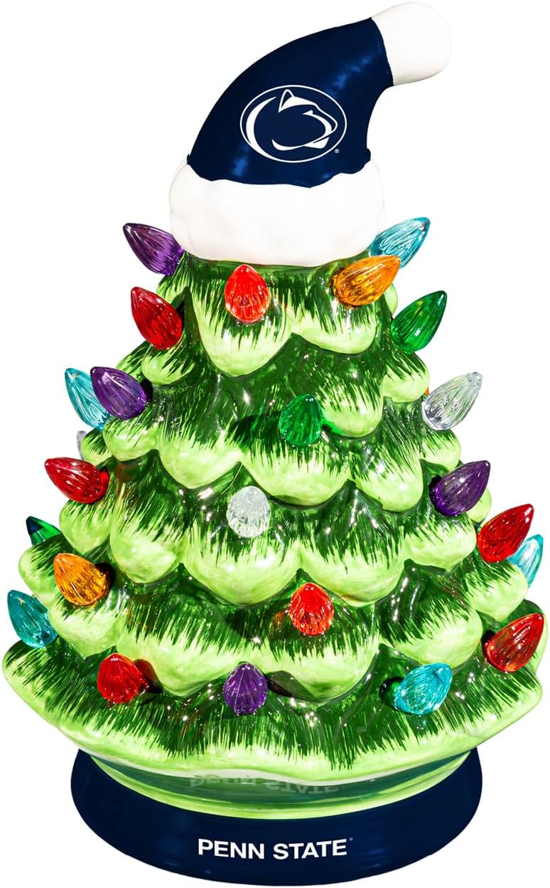 NCAA Penn State Ceramic Christmas Trees That Light Up | 8" LED Vintage Christmas Tree | Officially Licensed Team Logo | Christmas Tabletop Decorations for Home