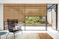 LANTIME Bamboo Blackout Roller Shades - Lined Wood Window Blinds, 100% Privacy, Easy Install for Home, Pattern 6