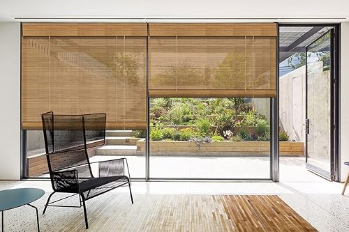 LANTIME Persianas de madera para ventana, persianas enrollables opacas de bambú, fácil instalación para el hogar y el jardín, patrón 6