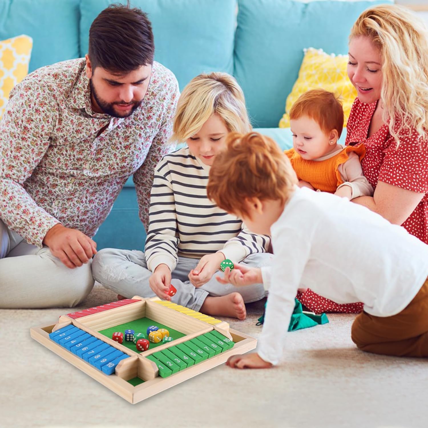 DAYIsjz Bordspel van hout, 4 kleuren, 8 dobbelstenen spel voor 4 spelers, sluit de doos van het bordspellen, Shut the Box, houten spellen, dobbelspel voor volwassenen en kinderen