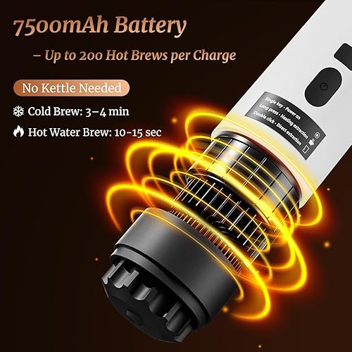 Miniatura 5 de Cafetera portátil, manual de 20 barras y cafetera eléctrica con autocalentamiento, batería recargable USB-C, compatible con cápsulas Nespresso y