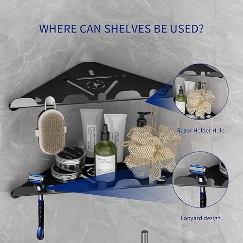 Miniatura 5 de Paquete de 2 estantes esquineros de ducha de acero inoxidable 304 de 10 pulgadas para ducha interior, organizador de ducha resistente con agujero de