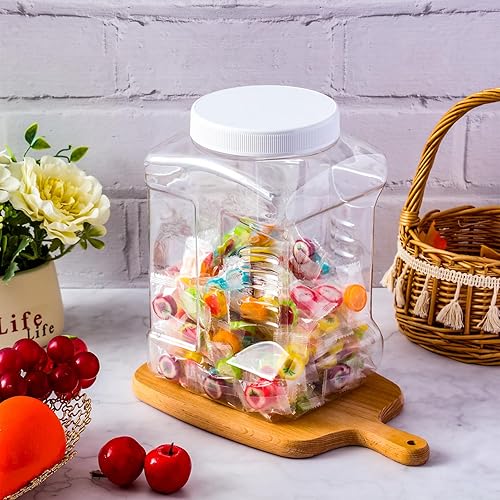 Miniatura 4 de 3 tarros de plástico transparente de 1 galón con tapa, boca ancha, recipientes cuadrados de almacenamiento de alimentos, recipientes de plástico PET