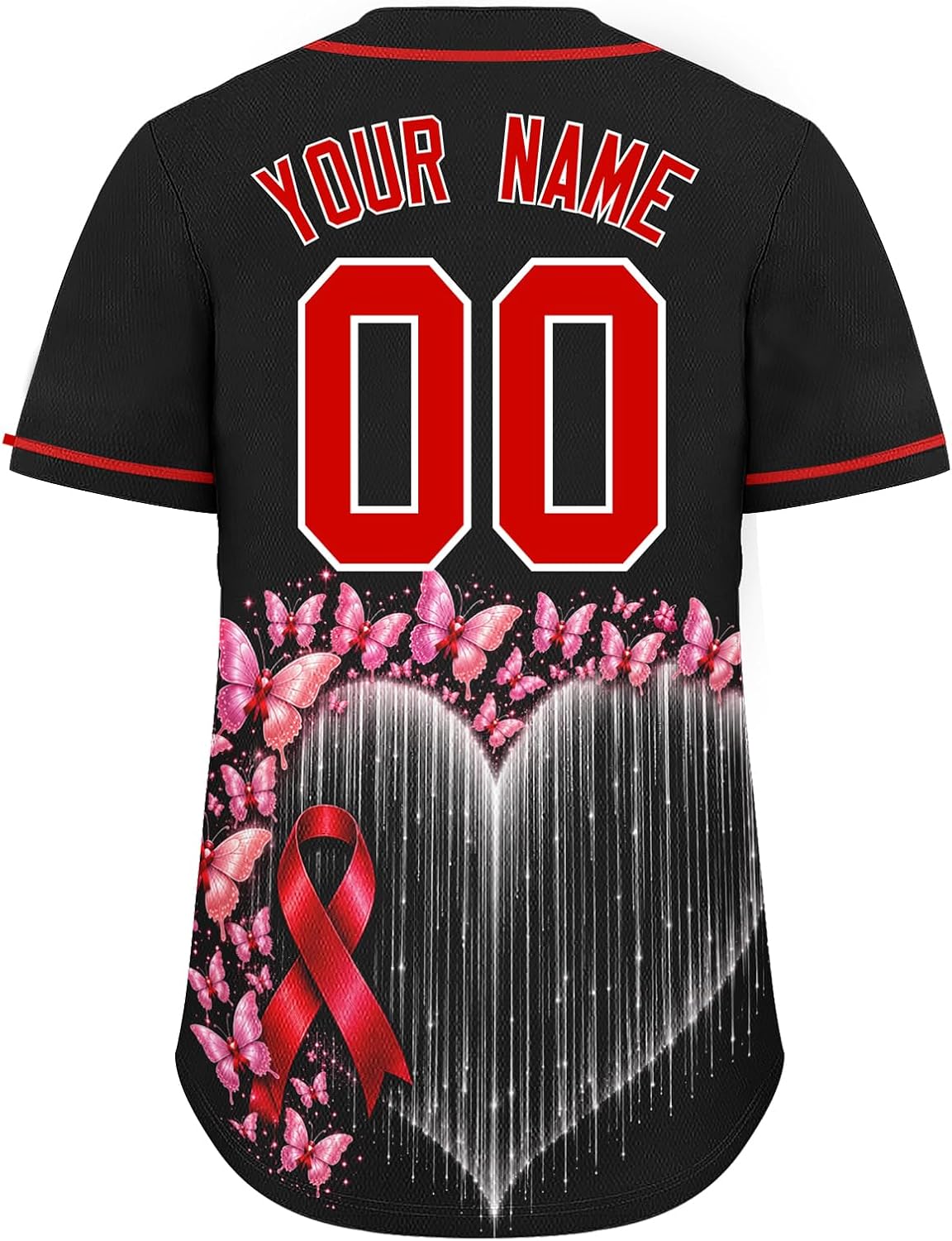 Custom Blood Cancer Awareness Baseball Jersey, Red Ribbon Cancer Support Softball Shirt for Fundraiser Charity