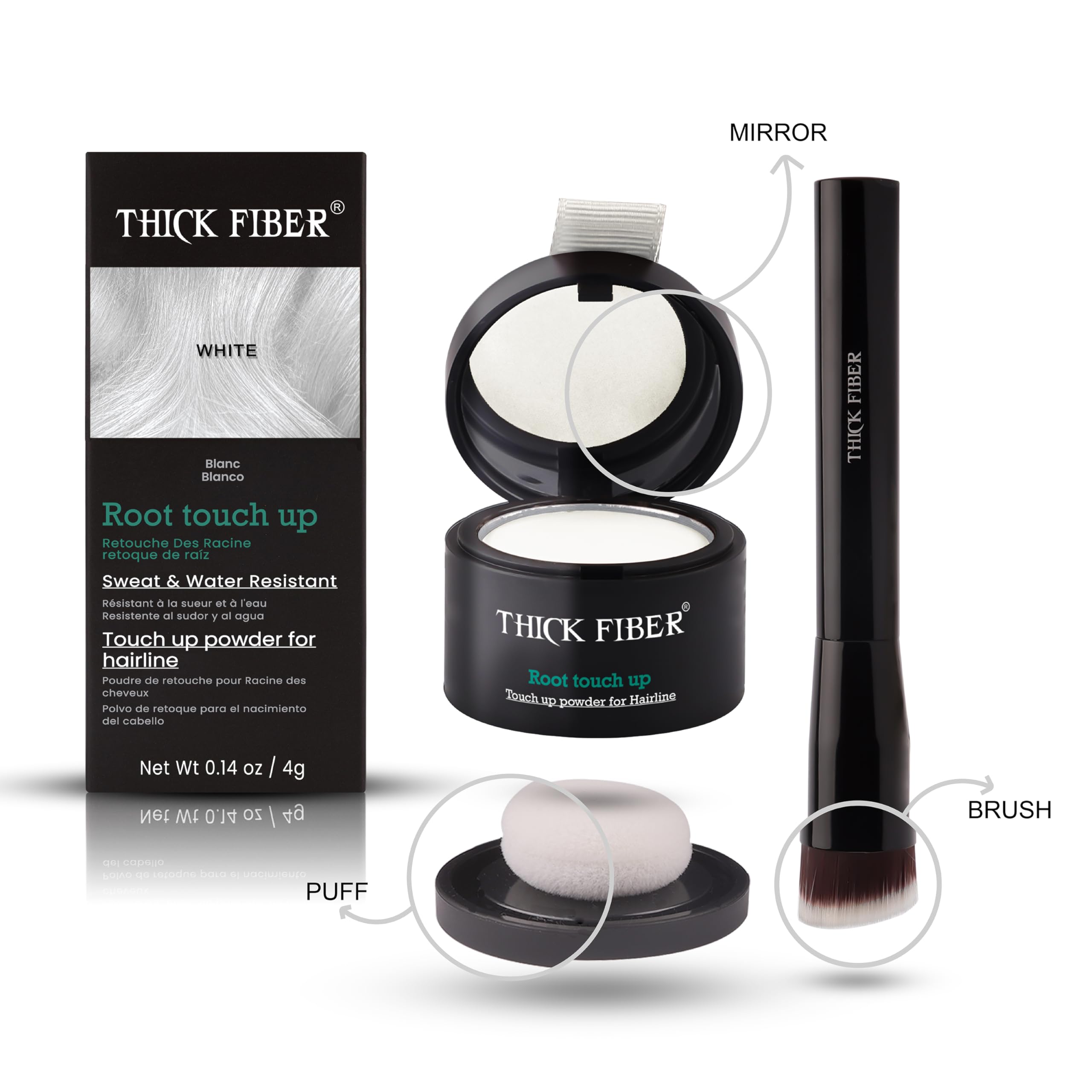 THICK FIBER Root Touch Up & Hairline Powder with Brush 4g, Covers Grey Roots & Thinning Hair, Sweat & Water Resistant - Image 2