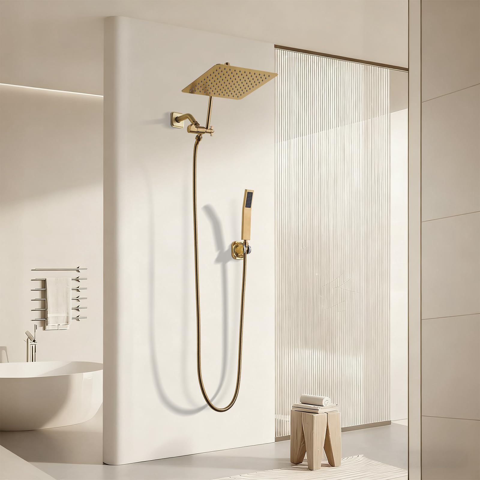 TRUSTMI - Cabezal de ducha de lluvia de metal con combo de rociador de mano, cabezal de ducha de lluvia de alta presión de 10 pulgadas y brazo de ducha ajustable de 14 pulgadas, desviador de 3 vías,