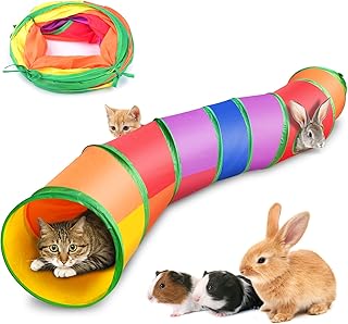Bissap Bunny Toys, Collapsible Cat Tunnels and Tubes with Hole Interactive Rabbits Hideout for Pets Bunnies Cats Ferrets Guinea Pigs Chinchillas Small Animal Activity Fun Toys