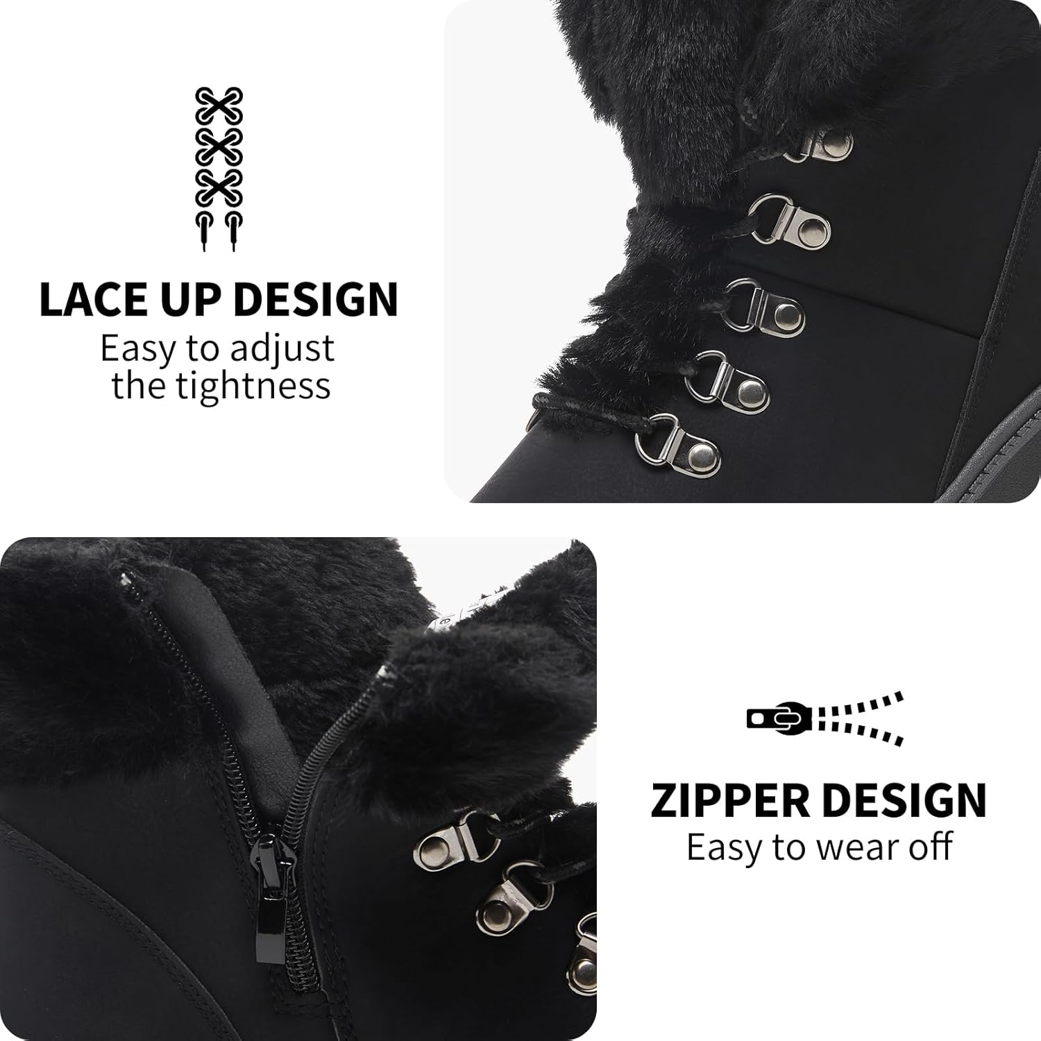 hash bubbie Women's Winter Boots Ankle Booties for Women Warm Fuzzy Boots Lace up PU Leather Snow Boots with Zipper