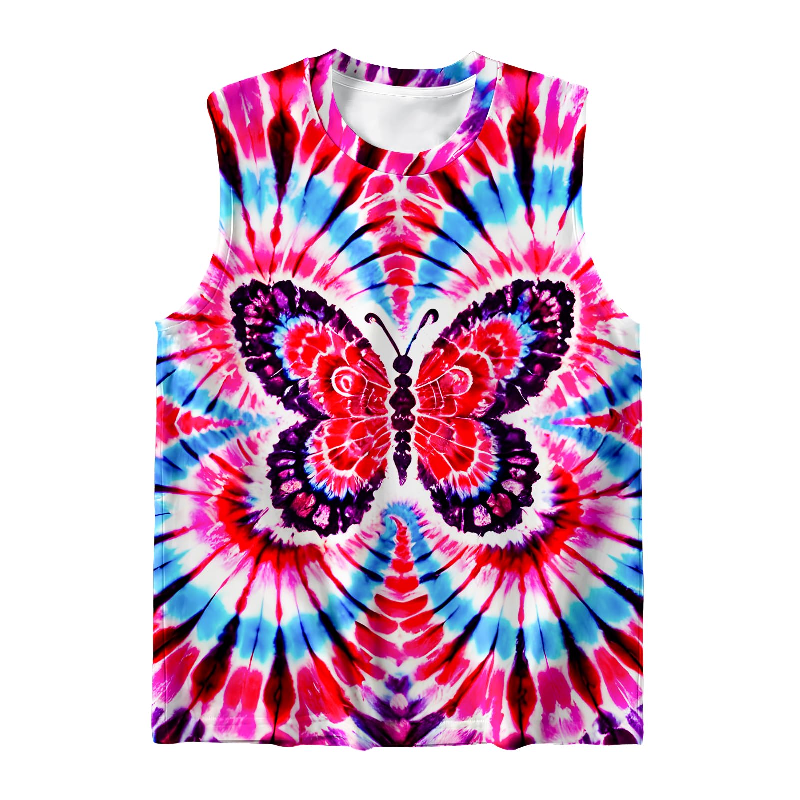 DMPROD Kids Tie Dye Shirt Size 5-14 Years Sleeveless T Shirts Children Tank Tops Hippies Senior Tees for Boys Girls