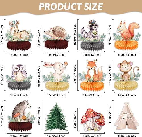 Miniatura 2 de 12 piezas de centros de mesa de panal de abeja de animales del bosque para baby shower, criatura del bosque, decoraciones 3D para niños y niñas,