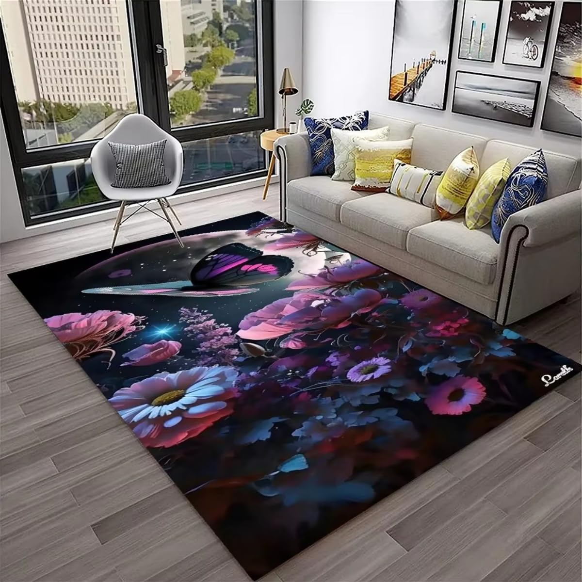 Tapis flanelle 3D bleu violet haut de gamme lavable pour salon