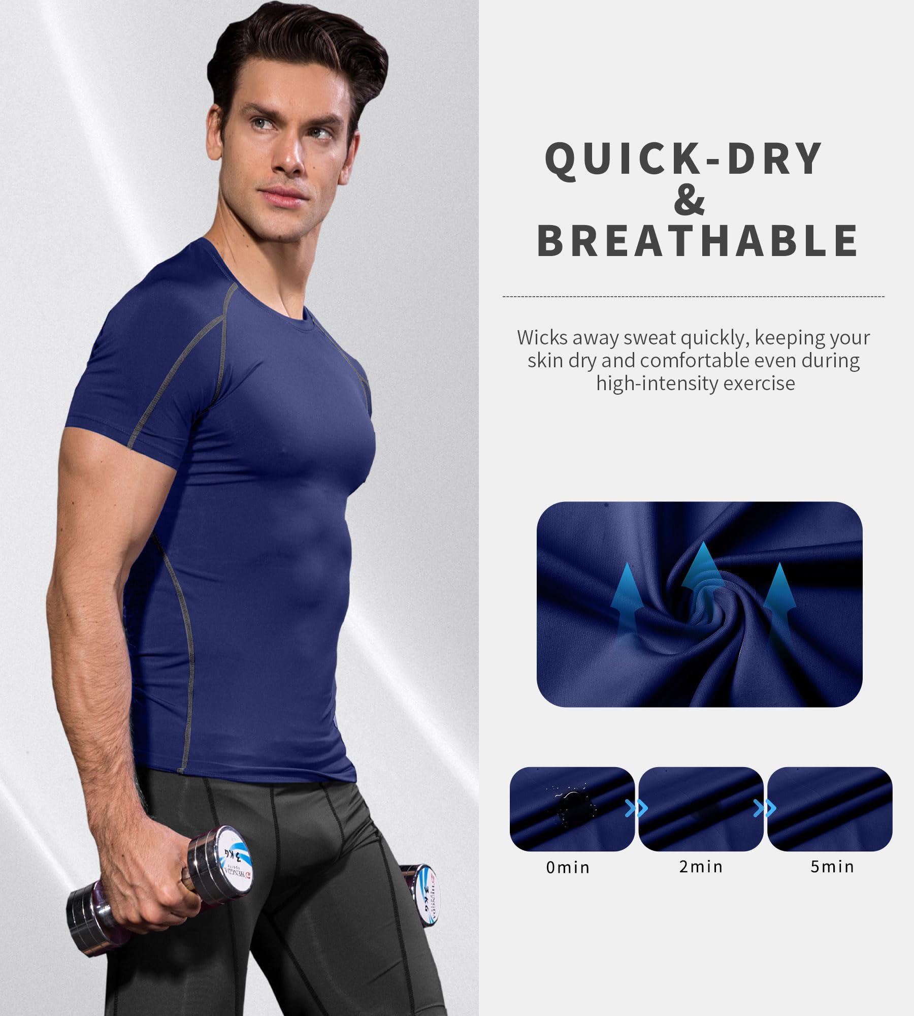 T-shirt de compression extensible à manches courtes pour homme - Séchage rapide