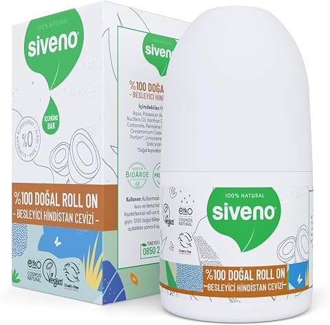 Siveno %100 Doğal Roll On Hindistan Cevizli Deodorant Ter Kokusu Önleyici Bitkisel Lekesiz Vegan 50 ml