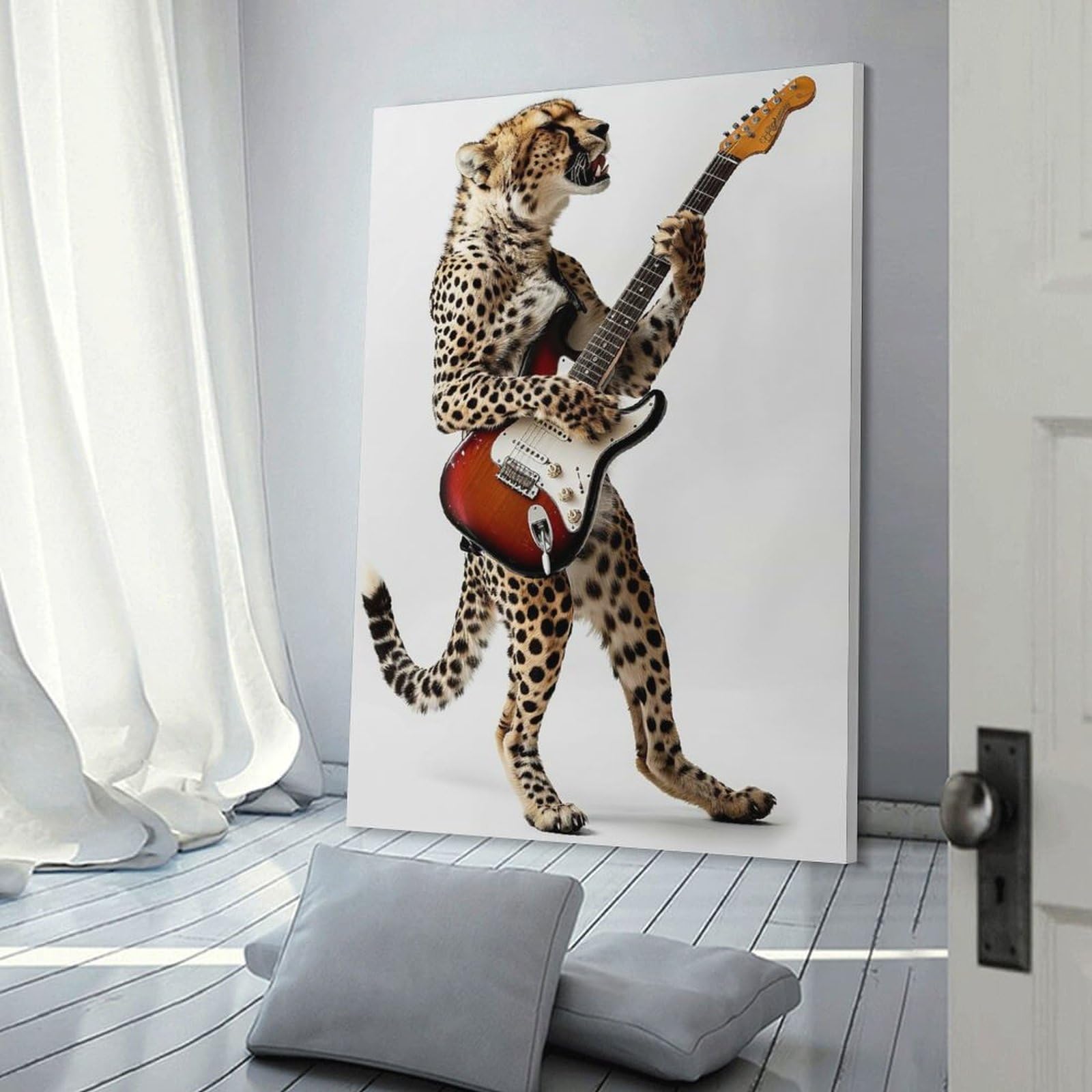 Junmoney Cheetah Guitar Wall Picture Print 20x30inch(50x75cm), for Home Office, Desk Area Or Studio, Home Office Artwork with Decorative Appeal