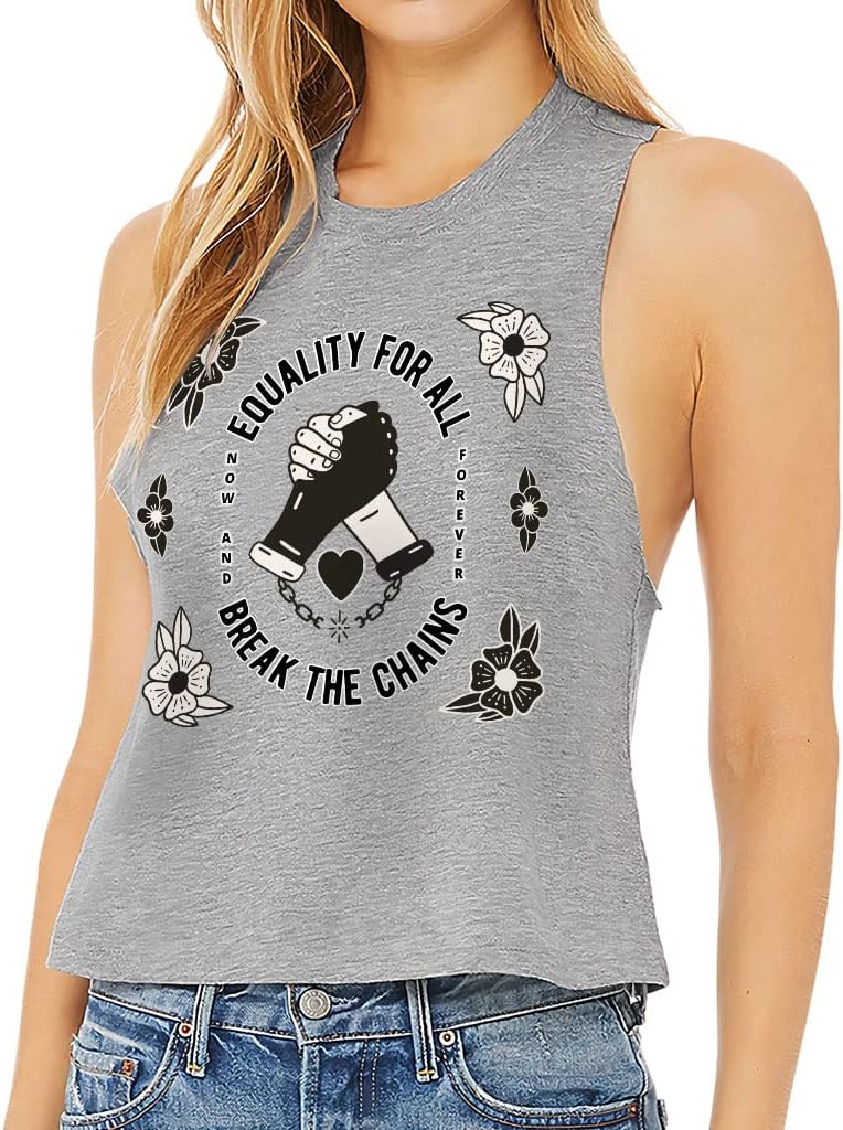 Equality for All Racerback Cropped Tank - Break The Chains Women's Tank - Floral Tank Top