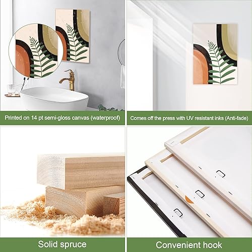 Miniatura 7 de Juego de 3 lienzos bohemios para pared, arte de pared moderno de mediados de siglo, minimalista, negro, beige, neutro, abstracto, geométrico,