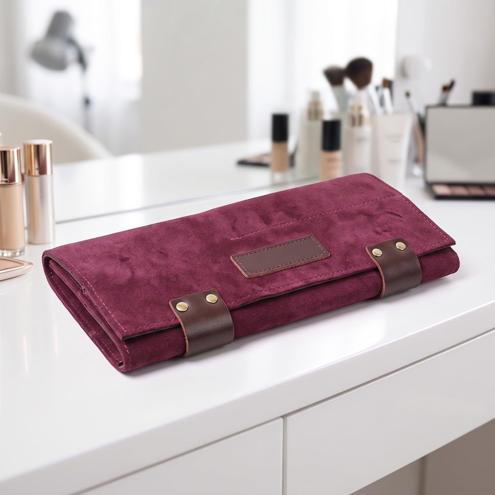 Borsa da Parrucchiere Leggero | Pelle di cuoio Smerigliata, Borsello da Parrucchiere, Resistente, Custodia con Bottoni a Pressione, per Salone, Barberia,
