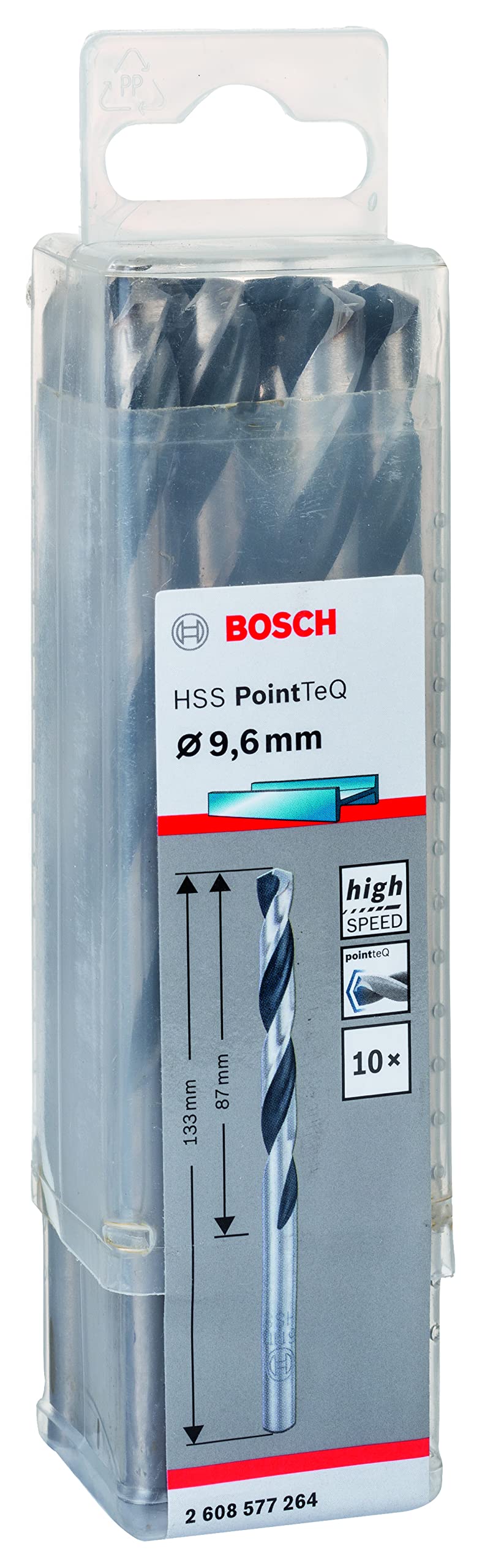 Bosch Professional 10 Stück HSS Spiralbohrer PointTeQ (für Metall, 9,6 x 87 x 133 mm, Zubehör Bohrschrauber)
