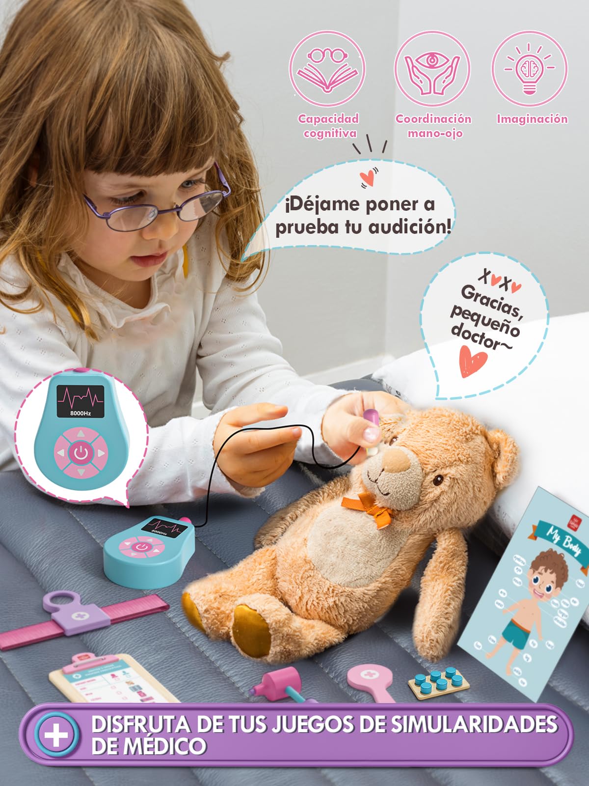 Lehoo Castle Maletin Medicos Juguete de Madera, Juguetes para Niña 3+ Años, Kit Medico Infantil, Doctora Juguetes, Regalos Niña 5 Años(Rosa)