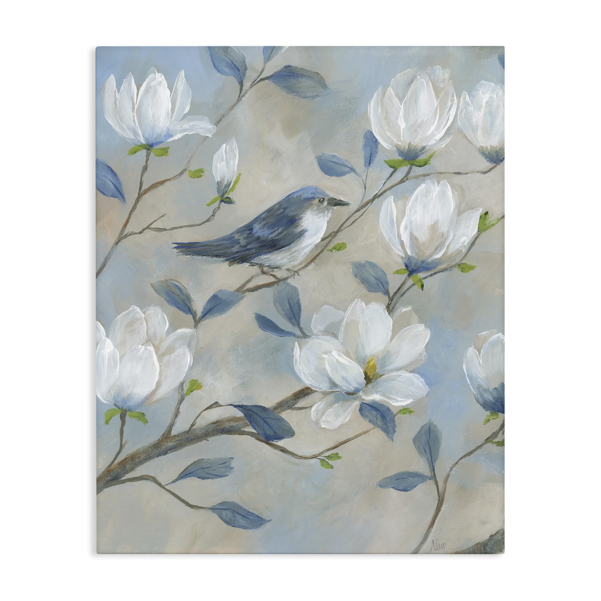 Stupell Industries Blue Bird Magnolia Blossom 'Blue Bird & Magnolia', Canvas Art, 16 X 20 Inches, Easy To Hang And Sturdy, Made In Usa, By Nan