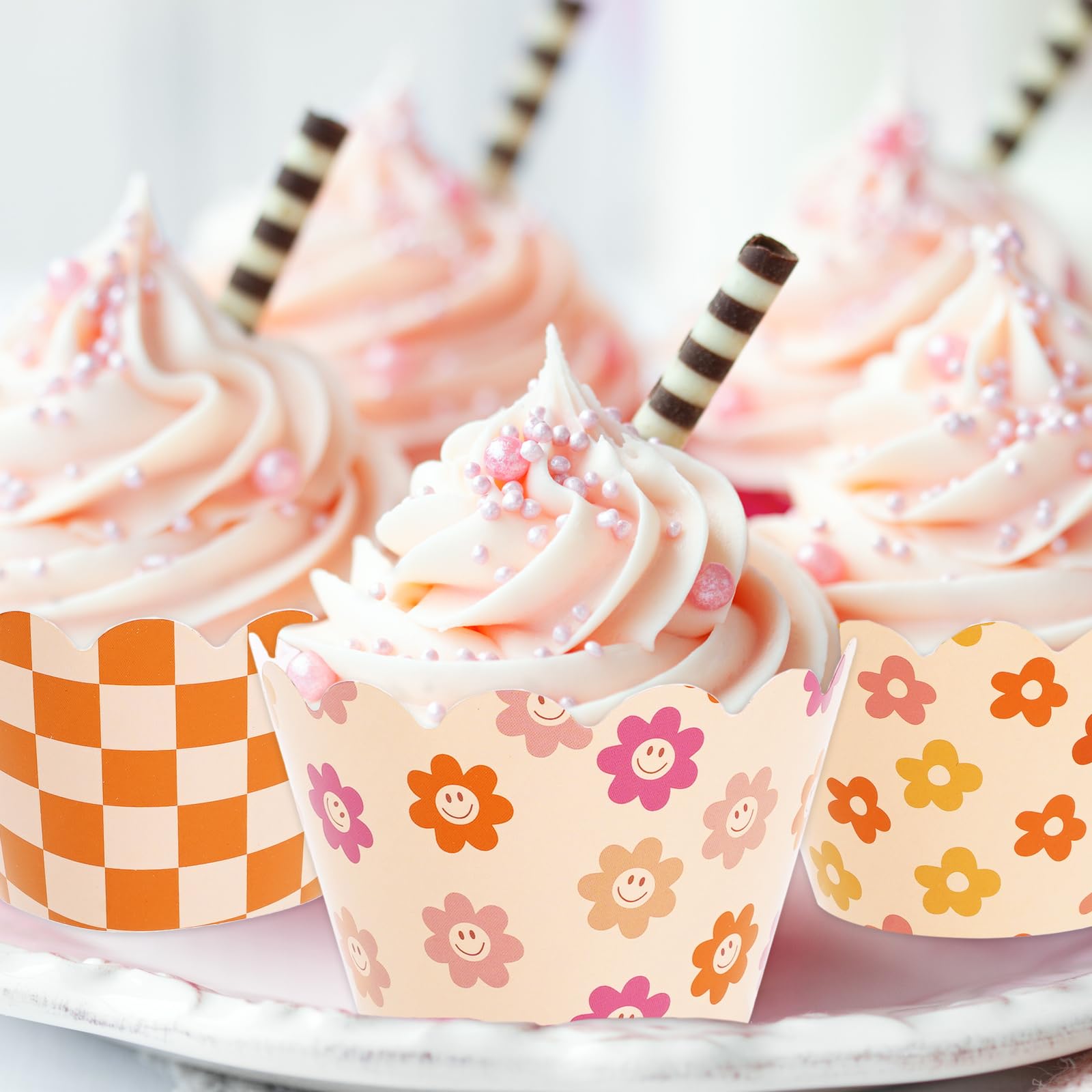 Whaline 32-Piece Y2K Boho Flower Cupcake Toppers - 8 Colors 3D Daisy Picks With Sticks For Party Decor - View #13