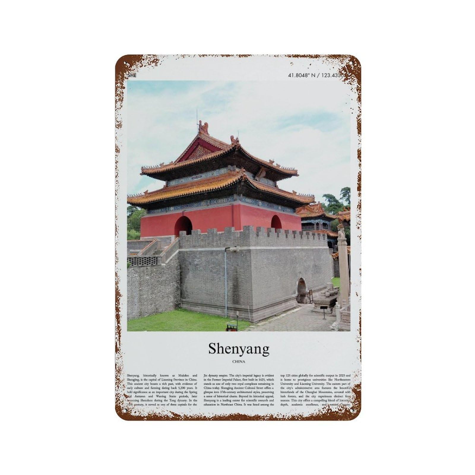 xiaoxiaoshen Shenyang China City Scenery Wall Decor Art Metal Tin Poster Modern Home Decor Art Home Bar Shop Decorations Vintage Sign 30x20cm