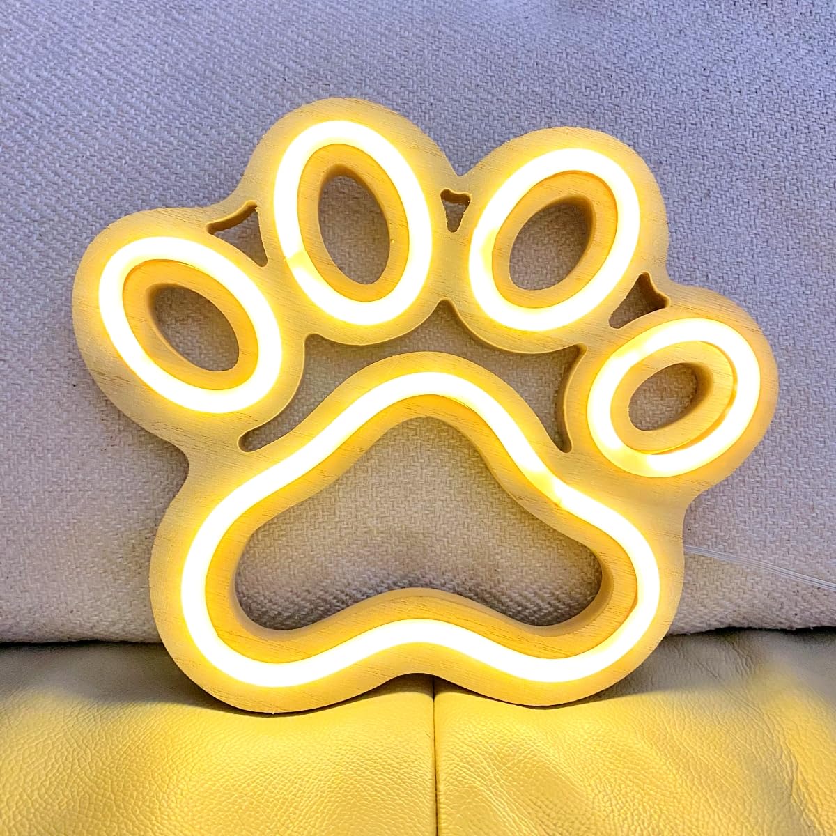 HFHungkeong Neon Sign for Wall Decor, Dog Paw Neon Light Sign Battery or Usb Powered, Wooden Dog Paw-Shape Anime Game Neon Lights for Teens Boys Bedroom Wall Decor,Man Cave Gifts(Warm White Dog Paw) — image 1