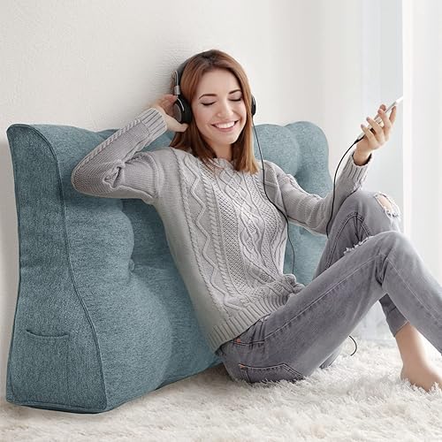 Miniatura 6 de Almohada de cabecera curvada con respaldo elevado para cama larga, almohada de lectura, almohada lumbar para sentarse en la cama XXL, sofá cama,