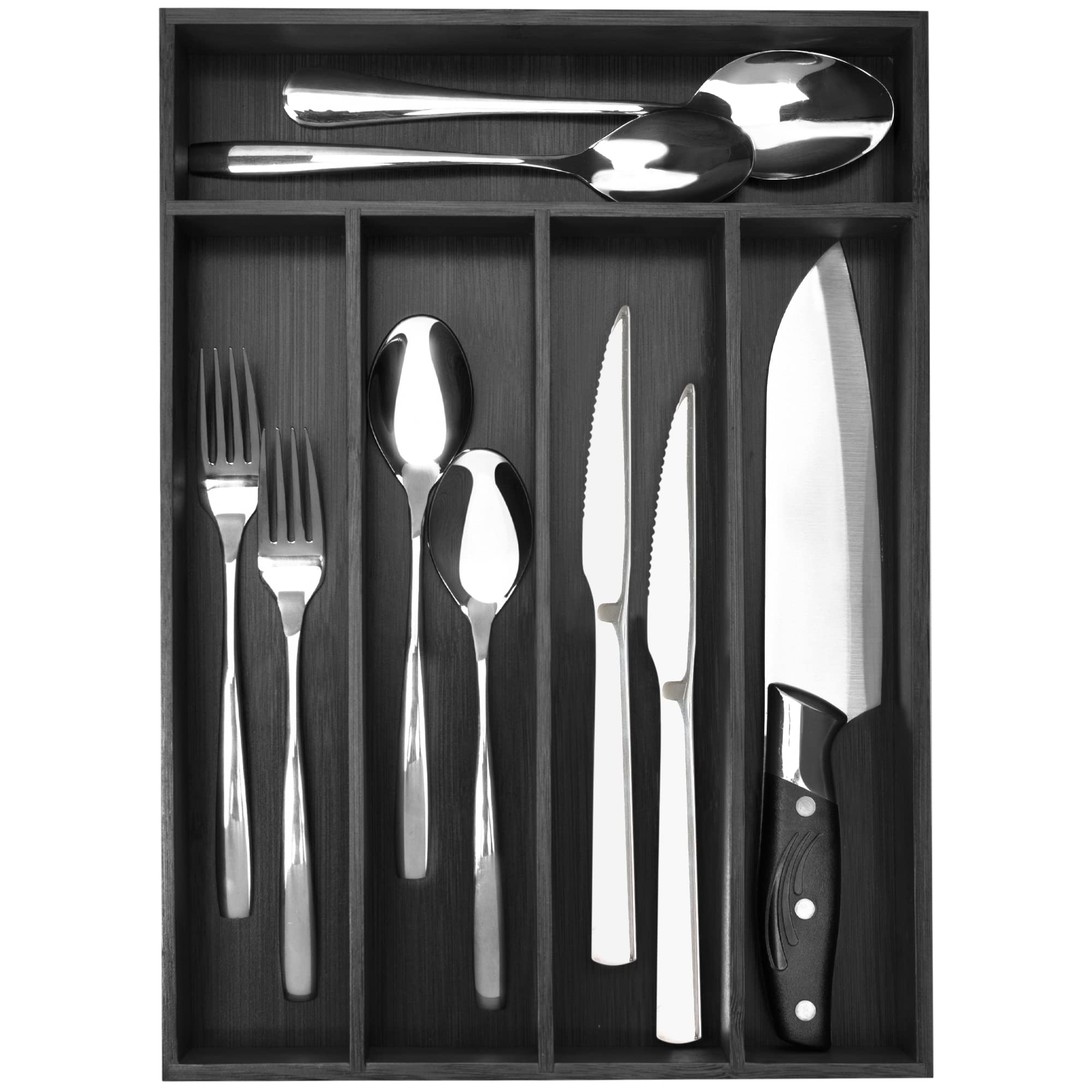 Besilord Silverware Organizer Black Bamboo Utensil Organizer Black Kitchen Drawer Organizer