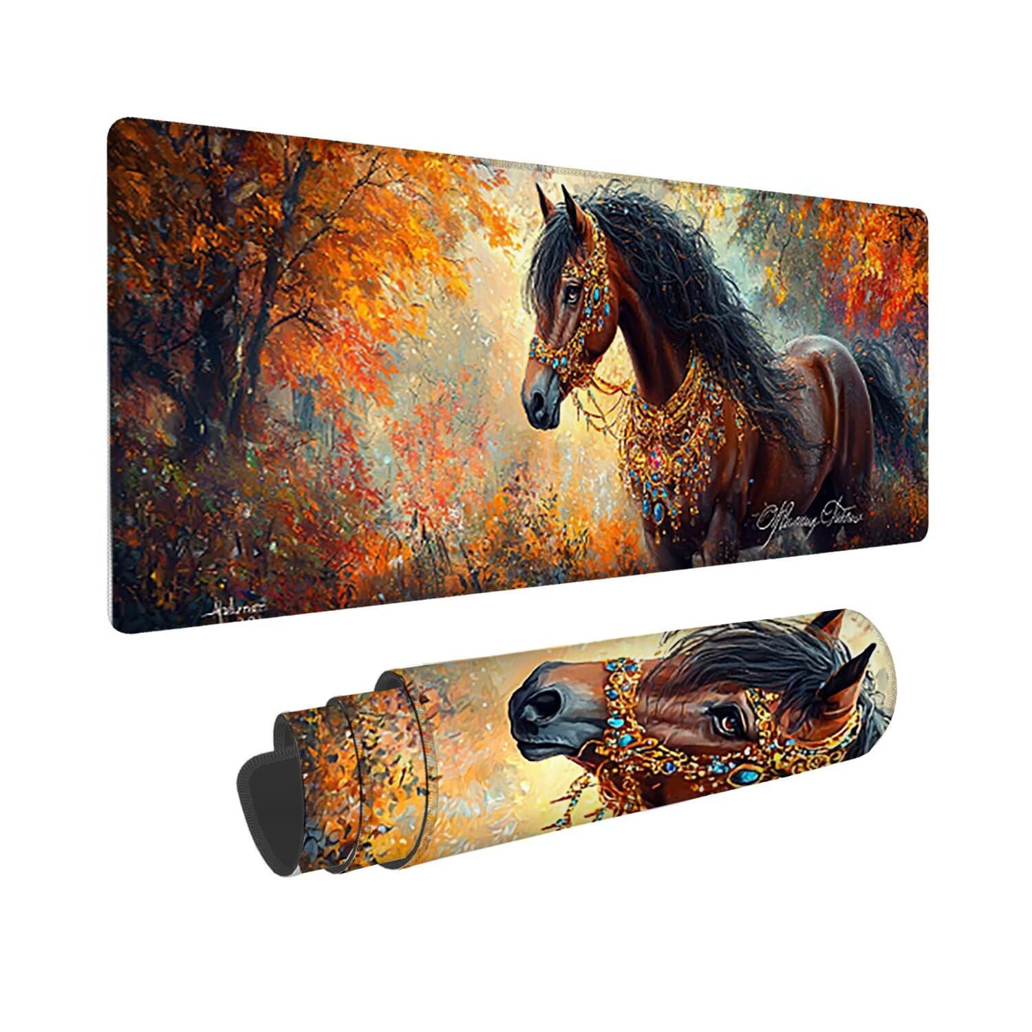 Podkładka pod mysz do gier XXL duża mysz 1600 x 800 mm, duża podkładka pod biurko z antypoślizgową gumową podstawą dla graczy, poprawia precyzję i szybkość (konie leśne) o-688