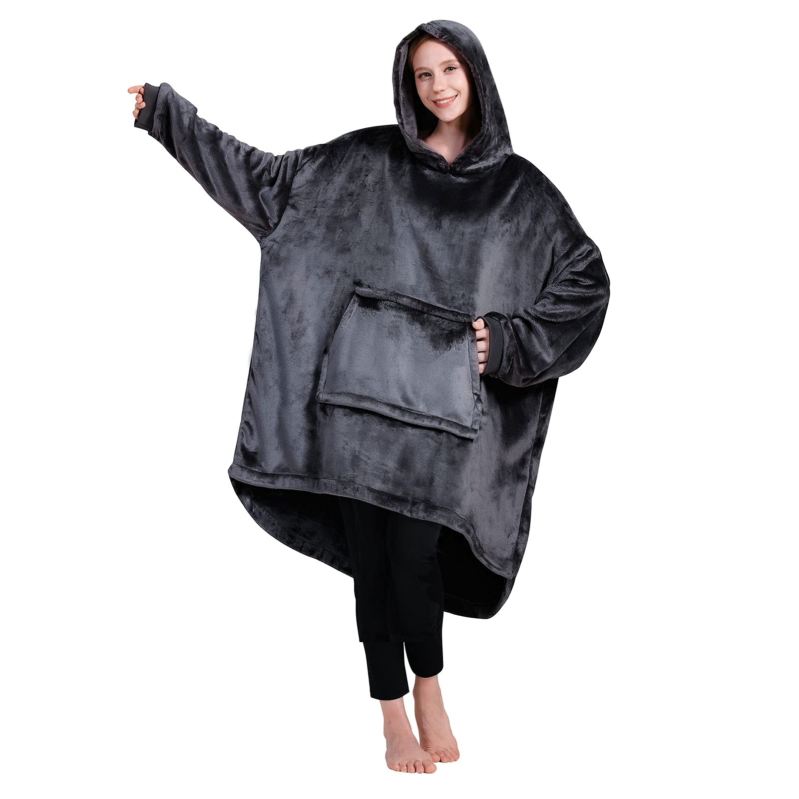 Blanket Hoodie Warm Wearable Blanket Soft Velour Blanket Sweatshirt Oversized Fits All for Teenager Adult Gray