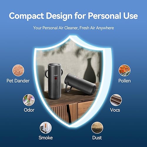 Miniatura 6 de Purificador de aire portátil inalámbrico para automóvil, habitación pequeña, oficina con filtro HEPA verdadero, purificador de aire de viaje para