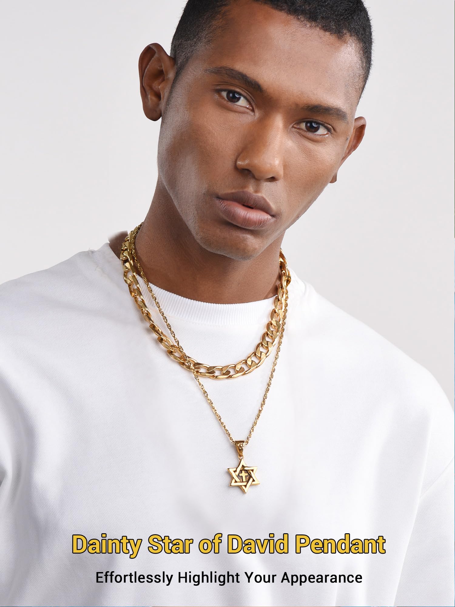 PROSTEEL Collier Homme Magen David en Acier Inoxydable/Plaqué Or, Pendentif Étoile de David Amulette Judaïque